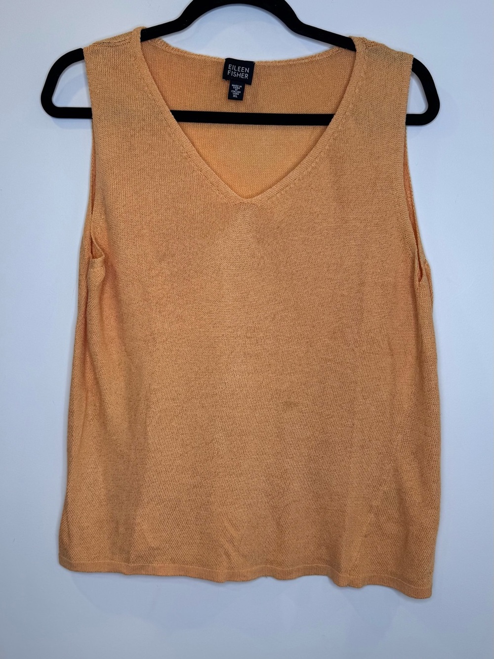 EILEEN FISHER Women's V-Neck Sleeveless Top linen blend orange Peach sz XL